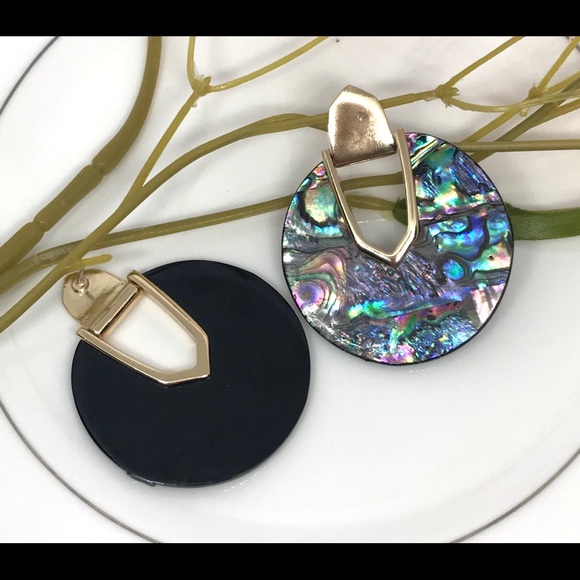 NEW Abalone Circle Statement Earrings Gold Posts - Picture 3 of 4